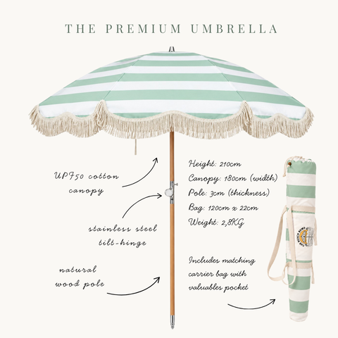 The Scarborough Premium Umbrella (Wide Green Stripe)